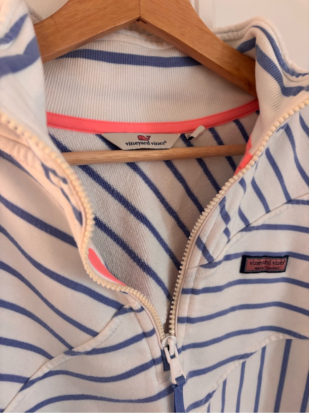 Vineyard Vines White Pullover with Light Blue Stripes Quarter-Zip - Picture 3 of 8